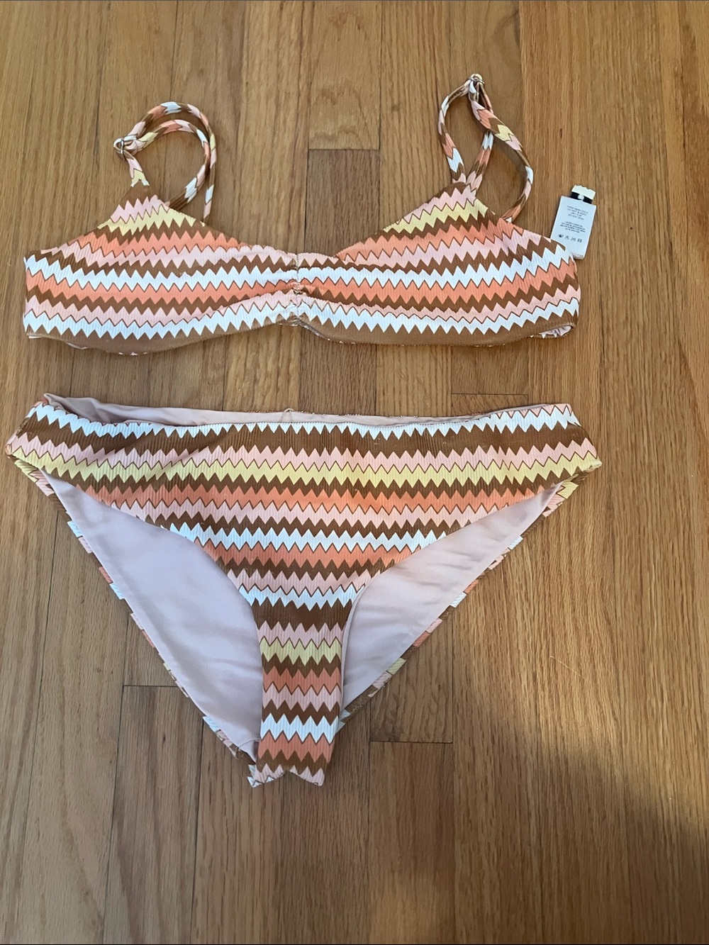 Woman’s Chevron-Print Bikini Set - Peach, Yellow & White